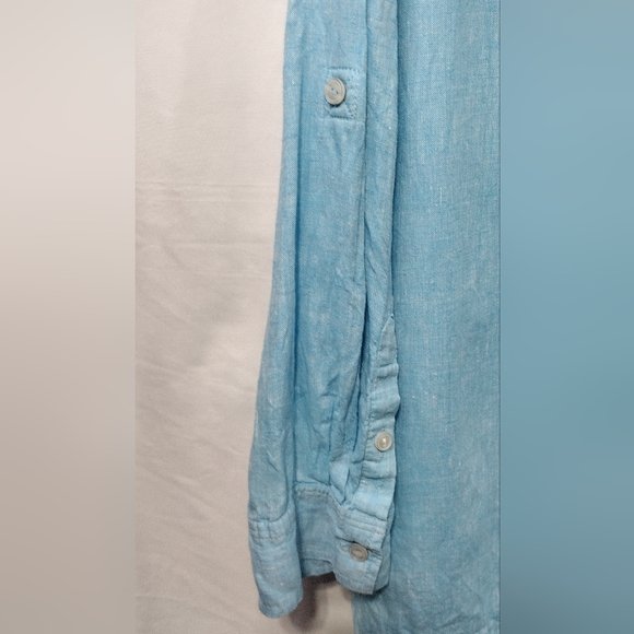 Talbots 100% Linen Tunic Top Women's 2XL Blue Long Sleeve Roll Tab Minimalist - Picture 6 of 9